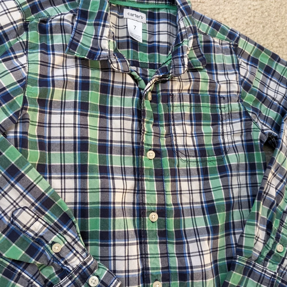 Boys Long Sleeve Button Down Shirt (Blue & Green)
